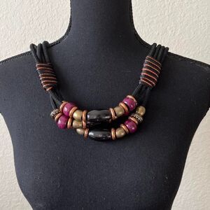 Vintage Triple Long Necklace with Colored Heads Length 30" Jewelry